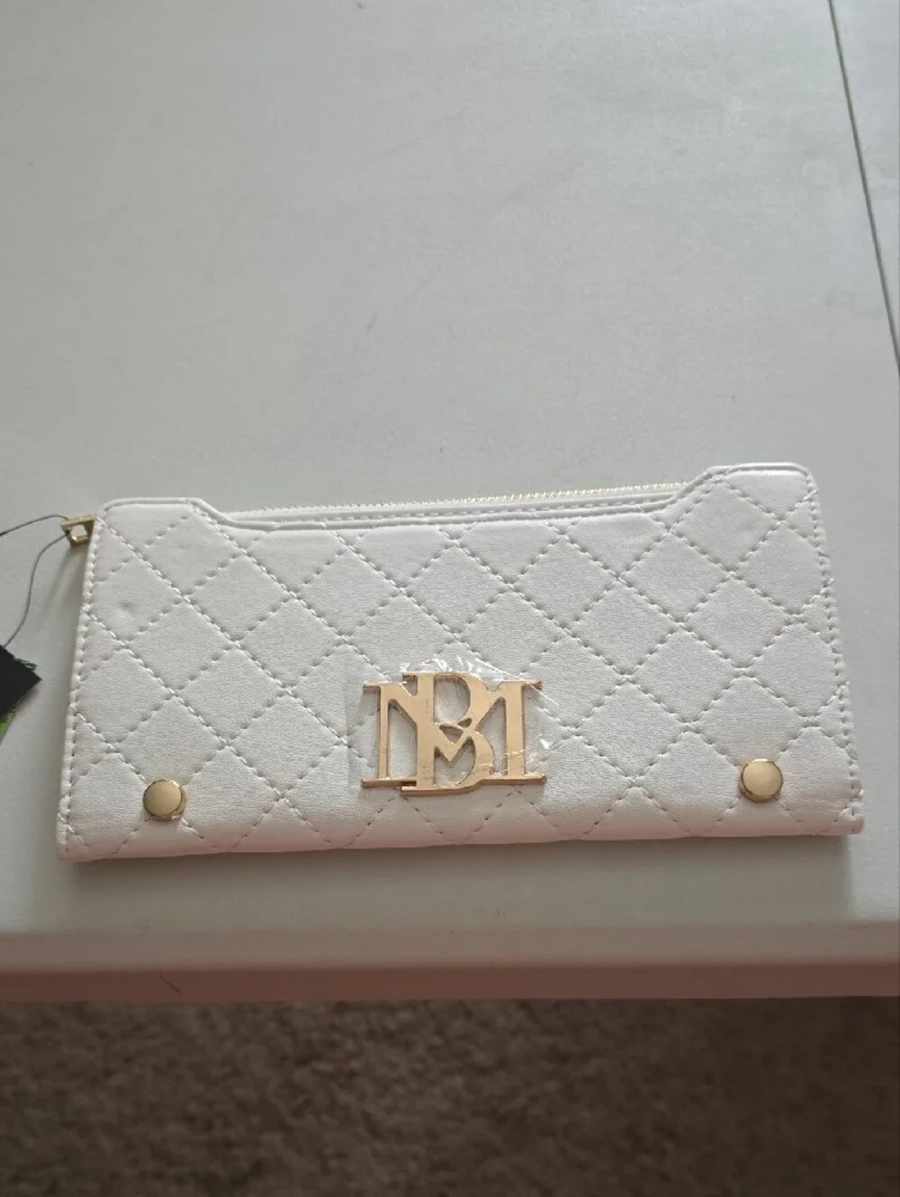 Badgley Mischka Long Card Wallet in White and Gold